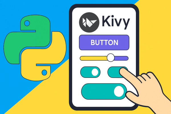 لوگوی Kivy بر روی گوشی با صفحه لمسی و لوگوی پایتون