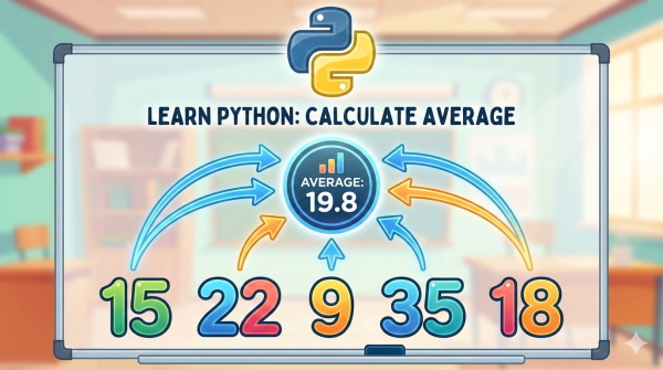 تصویری از کار با تابع میانگین در پایتون بر روی اعداد تصادفی و لوگوی پایتون