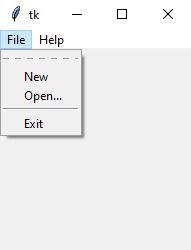 مثالی از تعریف منو در Tkinter