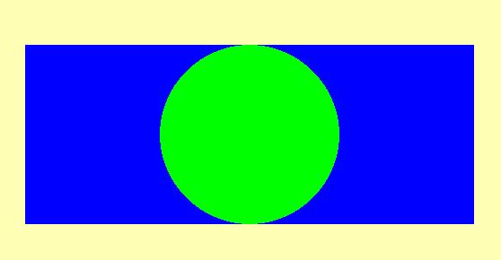 رسم دایره سبز بر روی مستطیل آبی در کنار یکدیگر