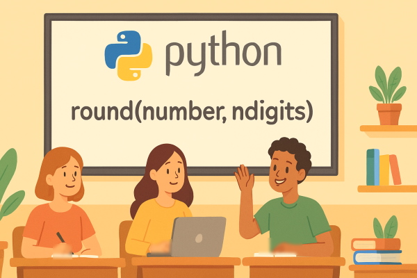 دانشجویی در حال توضیح Ndigits و تابع round در کلاس درس به دوستانش هست.