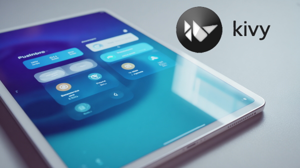 نموداری از GUI بر روی دستگاه با صفحه لمسی و لوگوی kivy