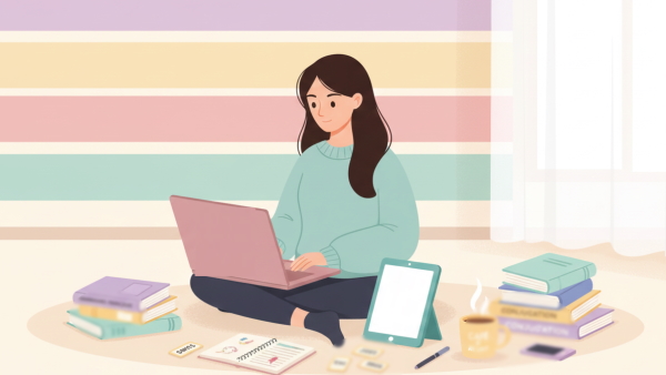 دختری در حال تحقیق روی یادگیری زبان فرانسه