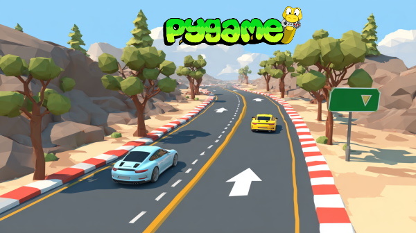 تصویر از نمای بازی ماشین با لوگوی pygame