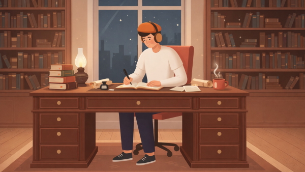 پسری در حال مطالعه جمله سازی در فرانسه