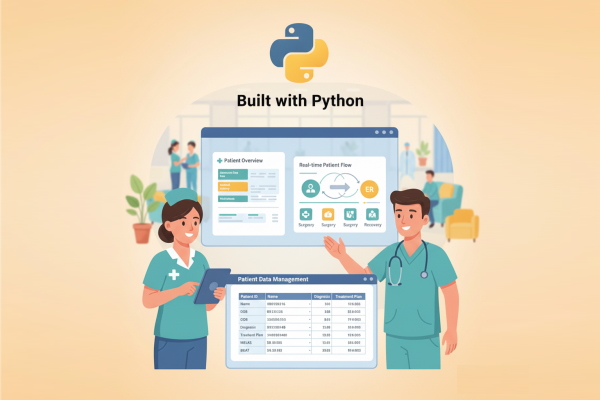 دو پزشک که در حال تحلیل دادهها با پایتون هستند. - کاربرد پایتون در پزشکی
