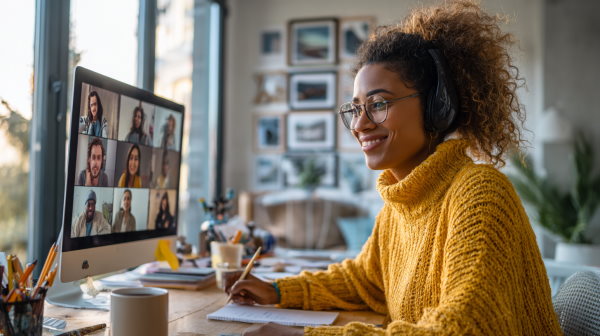 دانشجوی دختر در یک کلاس آنلاین