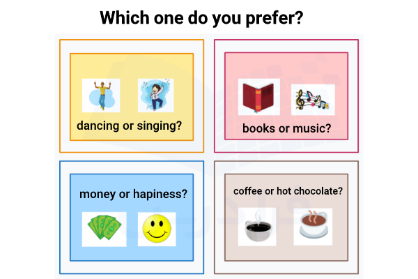 تصویر چهار فلشکارت که روی آن نوشته شده کدامیک را ترجیح میدهید؟