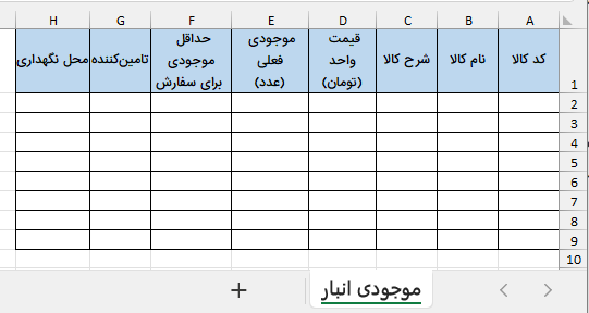 نمونه کاربرگ انبارداری-آموزش انبارداری با اکسل