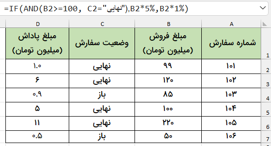 فرمول محاسبه چند شرطی همراه محاسبه-ترکیب if و and در اکسل