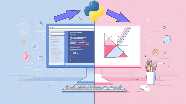نمودار از تبدیل کدهای پایتون به اشکال گرافیکی با دو مانیتور نصفه و چسبیده به هم