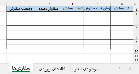 نمونه کاربرگ سفارش‌ها-inventory-managment