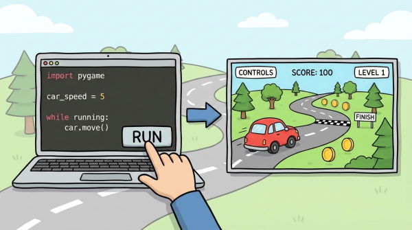 فرایند شروع ساخت کد بازی ماشین در پایتون