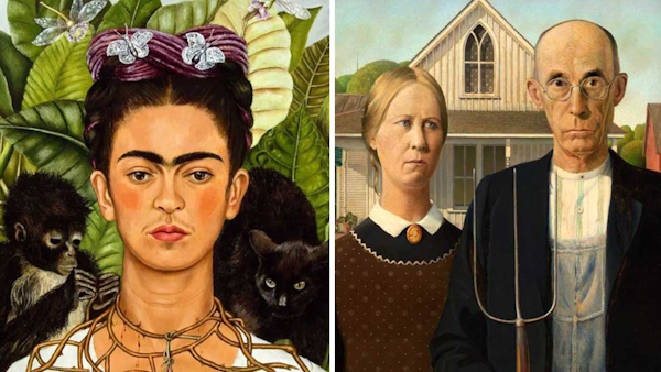 دو نقاشی گوتیک آمریکایی و خودنگاره فریدا کالو در سبک رئالیسم جادویی