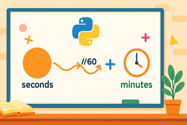 لوگوی پایتون و یک دایره نارنجی با دو تقسیم متوالی برای رسیدن به ساعت