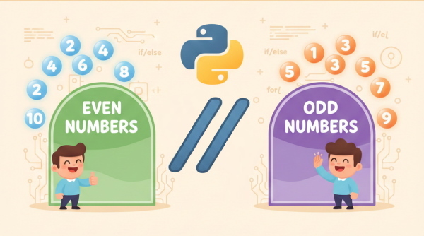 دو پسر جوان که اعداد زوج و فرد را بین خود تقسیم کرده‌اند همراه با لوگوی پایتون