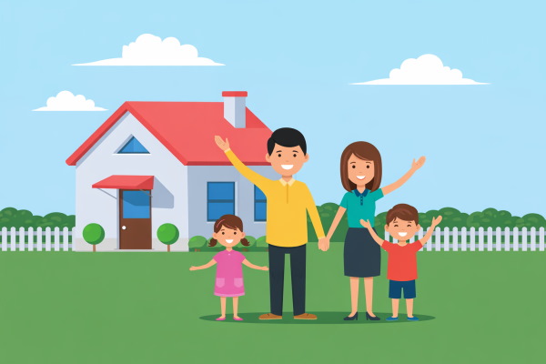 خانواده‌ای ایستاده جلو خانه‌اش