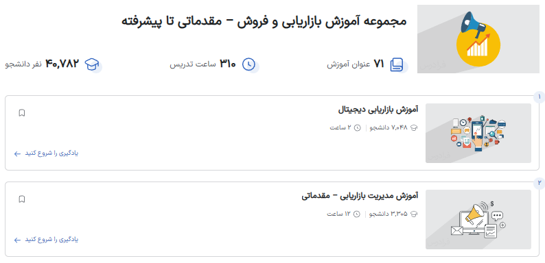 لندینگ مجموعه آموزش بازاریابی و فروش فرادرس از مقدماتی تا پیشرفته