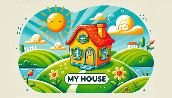 خانه‌ای روی تپه و در جای سبز نقاشی‌شده