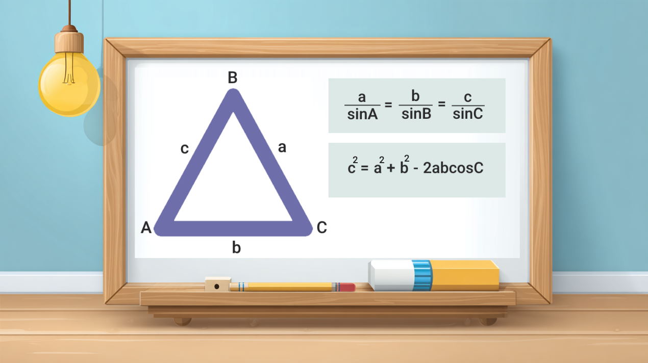 قضیه بین سینوس ها و کسینوس ها – فرمول ها + حل مثال