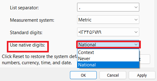 انتخاب تنظیمات محلی ویندوز-فارسی کردن اعداد در اکسل