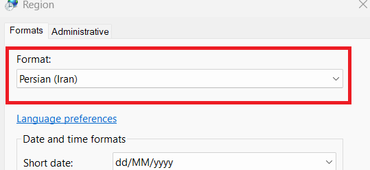 انتخاب دکمه فارسی در تنظیمات-فارسی کردن اعداد در اکسل