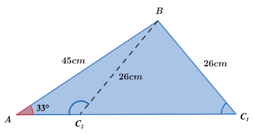 مثلث آبی رنگ با اضلاع و زاویه‌های مشخص