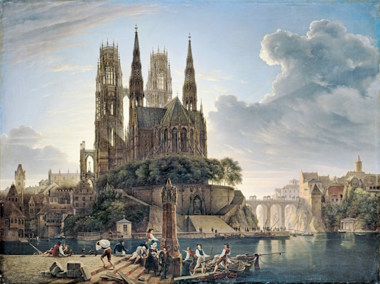 نقاشی «کلیسای جامع گوتیک کنار آب» اثر کارل فریدریش شینکل