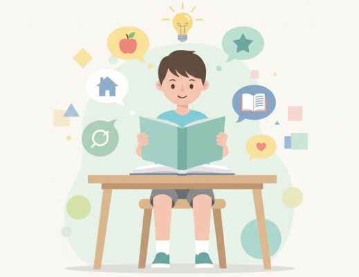 پسری در حال مطالعه زبان انگلیسی