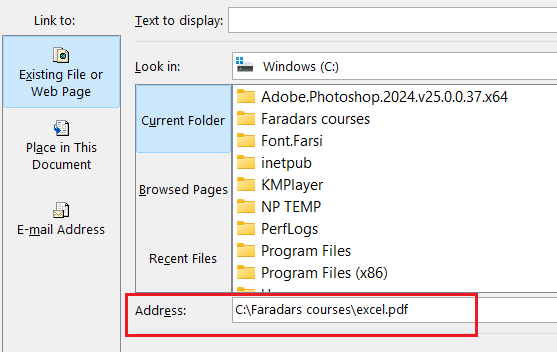نمایش لینک مقصد-hyperlink