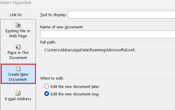 انتخاب بخش فایل جدید-hyperlink-create