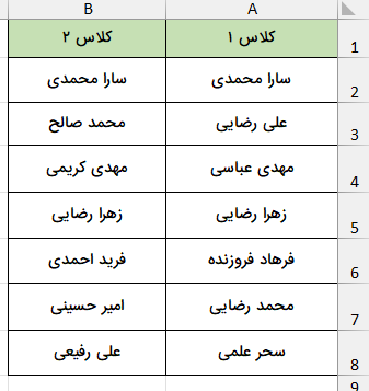 نمونه داده‌های دانش‌آموزان-list-compare
