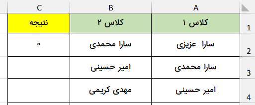 نتیجه اولین شمارش سلول-مقایسه دو لیست در اکسل