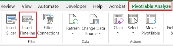انتخاب فیلتر تایم لاین-داشبورد مدیریتی در اکسل