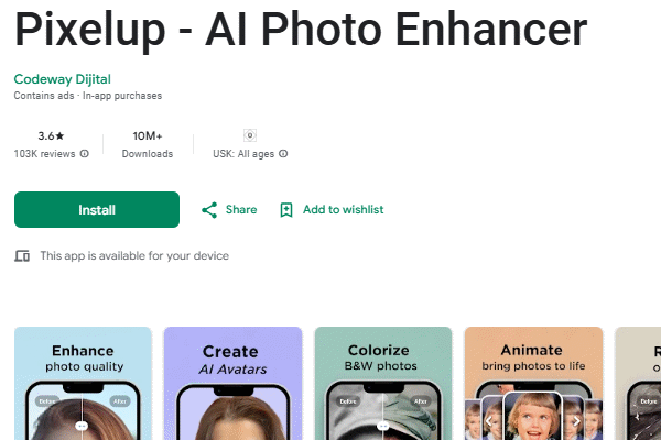 اپلیکیشن موبایل Pixelup برای ادیت عکس قدیمی با هوش مصنوعی