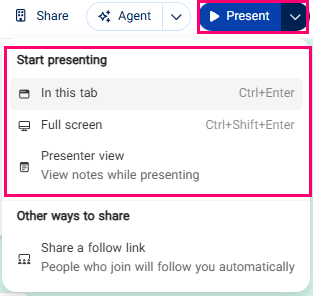 منوی present در گاما