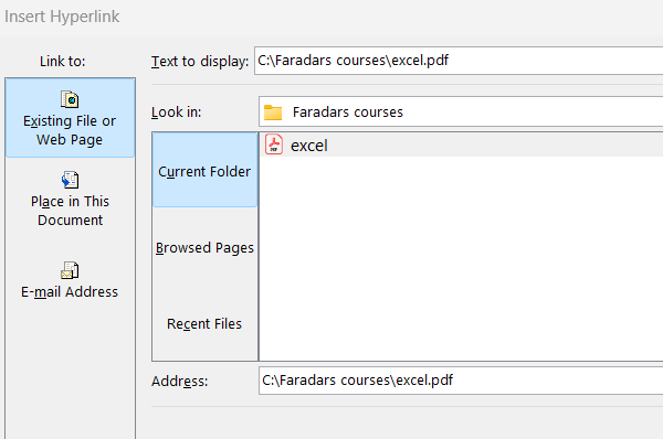 انتخاب فایل مورد نظر-hyperlink