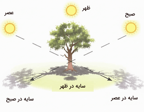 سایه یک درخت در حالت‌های مختلف قرارگیری خورشید