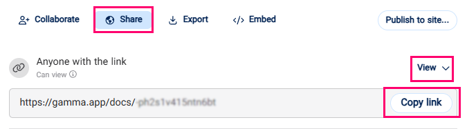 باز کردن دسترسی لینک گاما در تب share