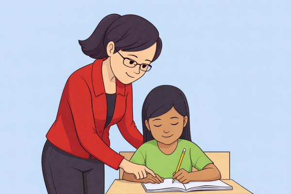 معلمی در حال کار کردن با دانش‌آموز