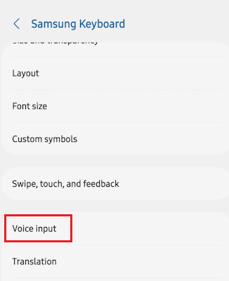 بخش voice input در گوشی-voice-typing
