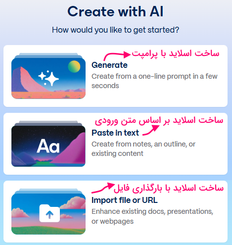 گزینه‌های ساخت اسلاید با گاما