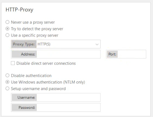 بخش HTTP-Proxy از تنظیمات AnyDesk