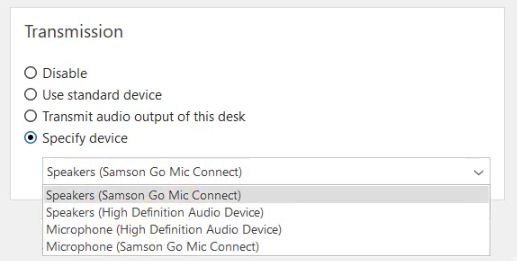 بخش Transmission از تنظیمات صدا
