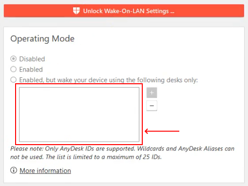 بخش Wake-ON-LAN از تنظیمات AnyDesk