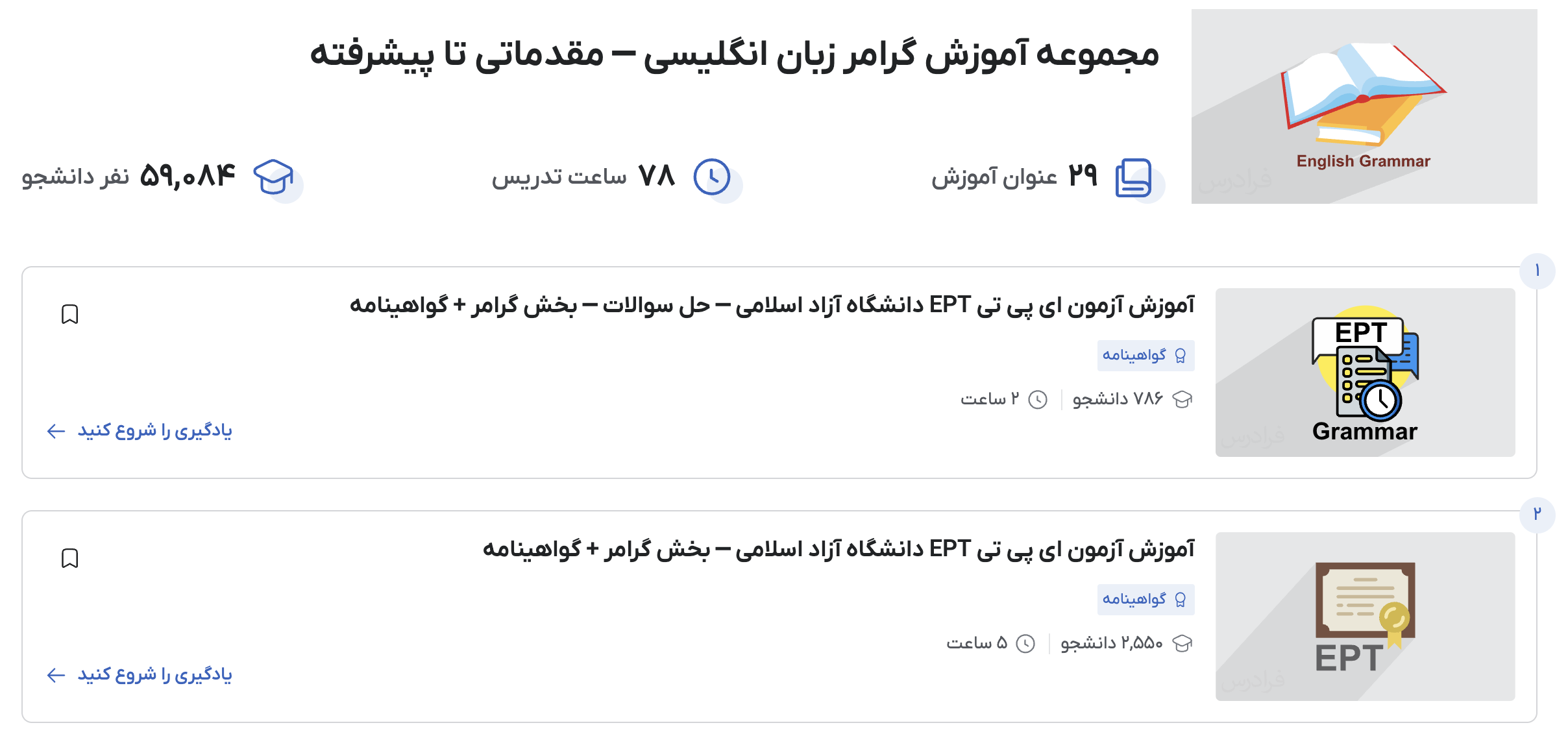 فیلم‌های آموزش گرامر زبان انگلیسی در فرادرس