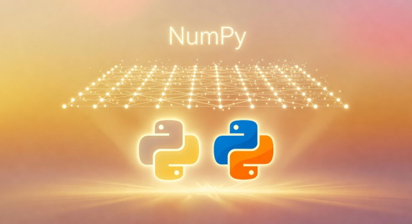 کلمه Numpy در بالای ماتریسی که از لوگو‌های پایتون خارج است.