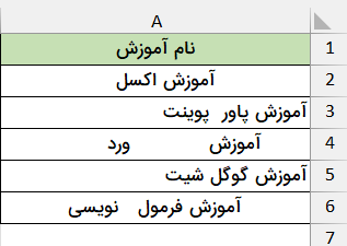 اسامی نمونه چند آموزش-تابع trim در اکسل