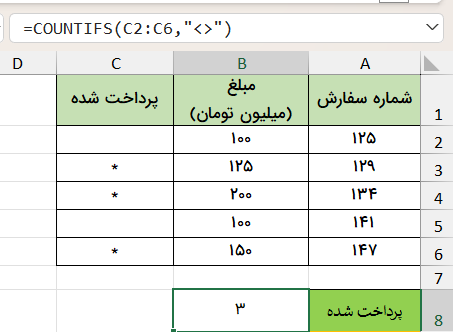 شمارش سلول‌های غیرخالی با شرط-فرمول شرطی شمارش