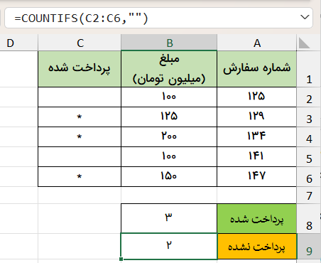 شمارش سلول‌های خالی در اکسل-تابع چند شرطی